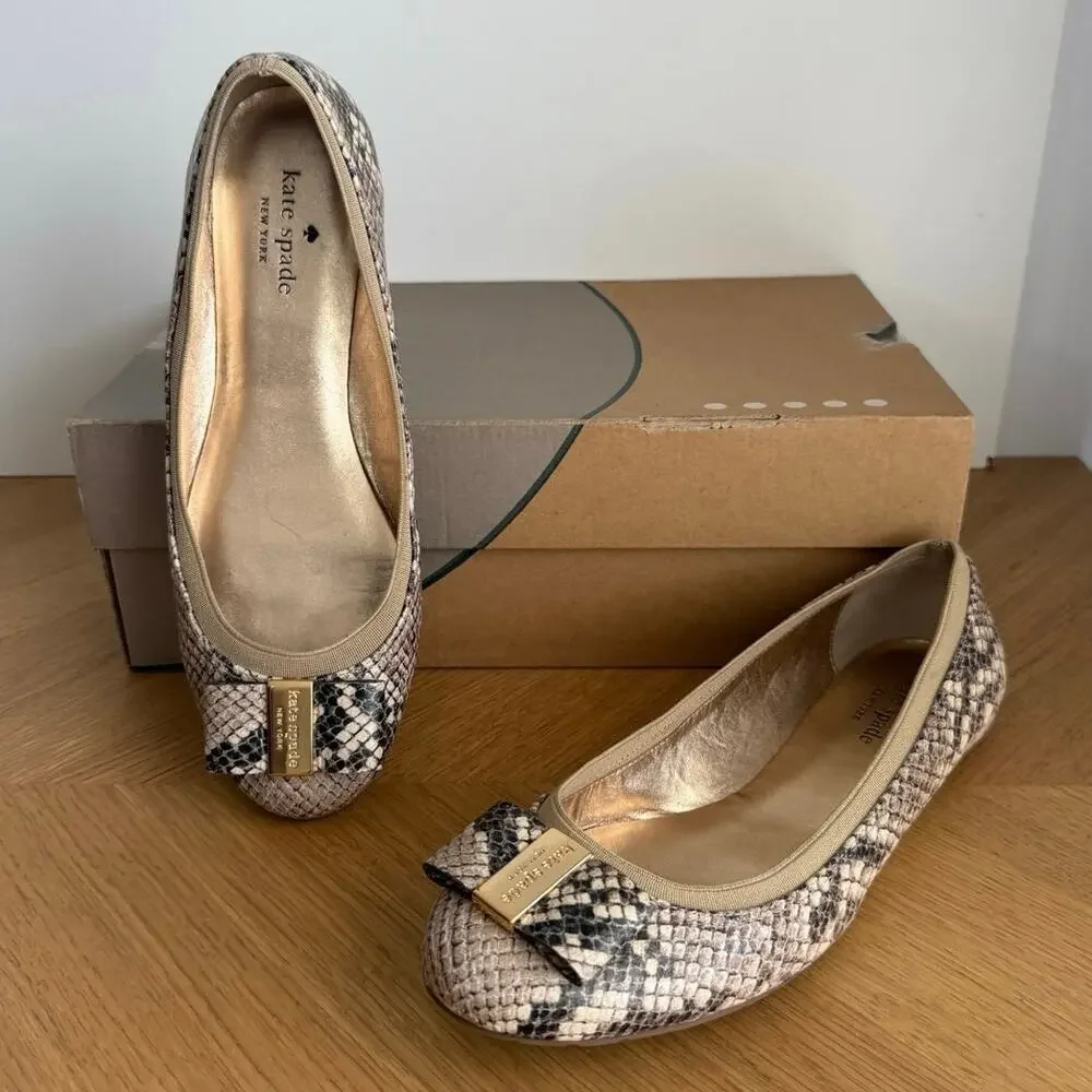 Kate Spade Tock Snakeakin Bow Women Ballet Flats- SZ 8.5